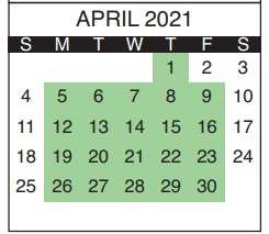 District School Academic Calendar for Pine Grove Elementary School for April 2021