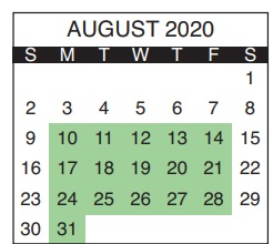 District School Academic Calendar for Central High School-adult Education for August 2020