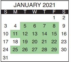 District School Academic Calendar for D. S. Parrott Middle School for January 2021