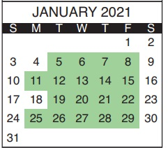 District School Academic Calendar for Suncoast Elementary School for January 2021