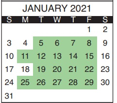 District School Academic Calendar for Challenger K-8 School Of Science And Math for January 2021