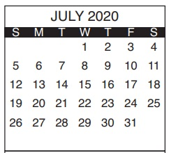 District School Academic Calendar for Eastside Elementary School for July 2020