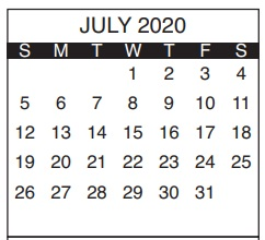 District School Academic Calendar for Suncoast Elementary School for July 2020