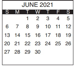 District School Academic Calendar for Hernando County Superintendent's Office for June 2021