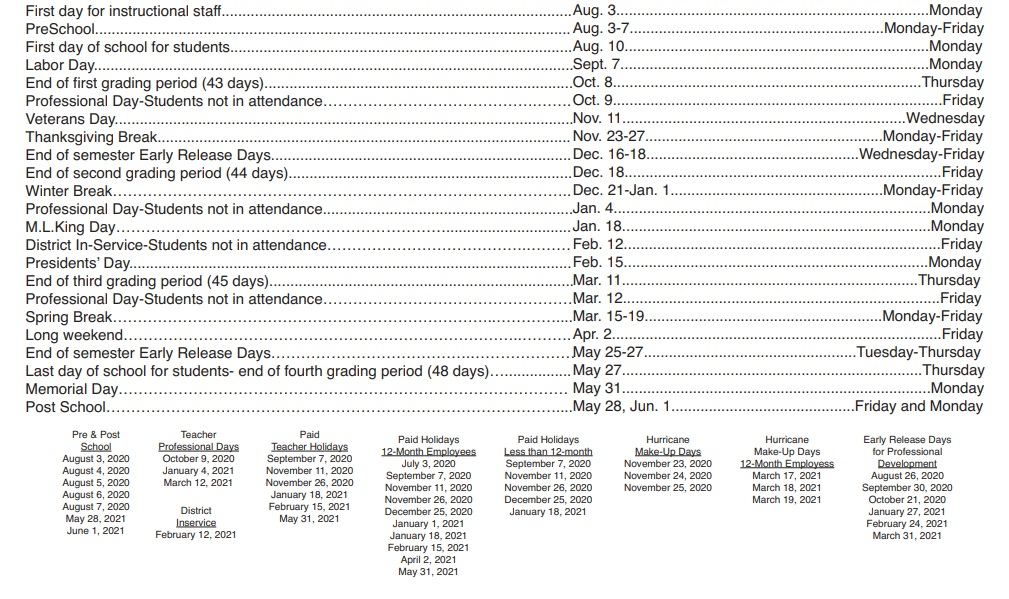 District School Academic Calendar Key for Eastside Elementary School