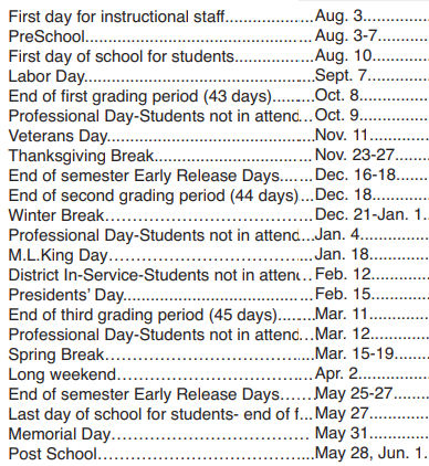 District School Academic Calendar Legend for Fox Chapel Middle School