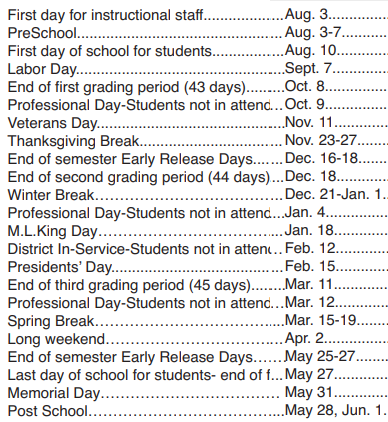 District School Academic Calendar Legend for Suncoast Elementary School