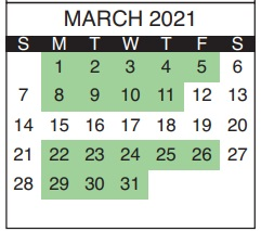 District School Academic Calendar for Central High School for March 2021