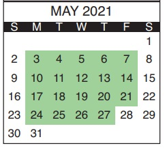 District School Academic Calendar for Central High School-adult Education for May 2021