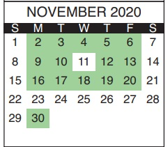 District School Academic Calendar for Eastside Elementary School for November 2020