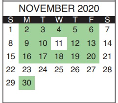 District School Academic Calendar for Central High School-adult Education for November 2020