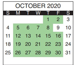 District School Academic Calendar for Central High School for October 2020