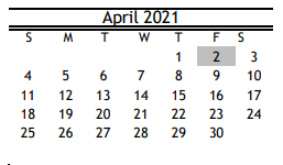 District School Academic Calendar for Park Place Elementary for April 2021