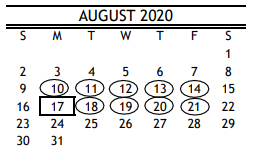 District School Academic Calendar for North Alternative Middle School for August 2020