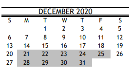 District School Academic Calendar for Rebuild Hisd Campus for December 2020