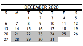 District School Academic Calendar for Franklin Elementary for December 2020