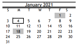 District School Academic Calendar for Wainwright Elementary for January 2021