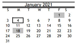 District School Academic Calendar for Janowski Elementary for January 2021