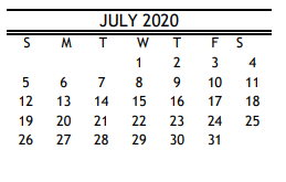 District School Academic Calendar for Soar Ctr for July 2020