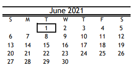 District School Academic Calendar for Codwell Elementary for June 2021