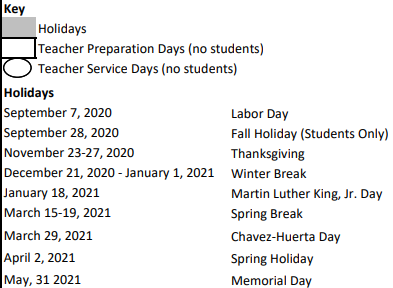 District School Academic Calendar Legend for Rebuild Hisd Campus