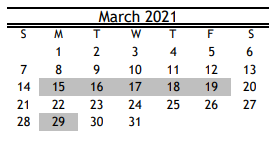 District School Academic Calendar for Leader's Academy for March 2021