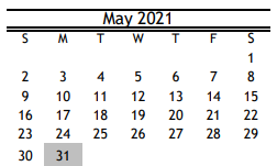 District School Academic Calendar for Marshall Middle for May 2021