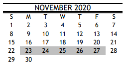 District School Academic Calendar for Garden Villas Elementary for November 2020