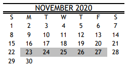 District School Academic Calendar for Rebuild Hisd Campus for November 2020