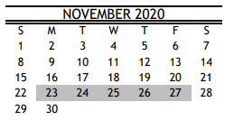 District School Academic Calendar for Eastwood Academy for November 2020