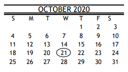 District School Academic Calendar for Wharton Elementary for October 2020