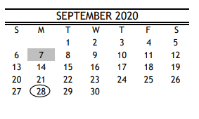 District School Academic Calendar for River Oaks Elementary for September 2020