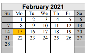 District School Academic Calendar for Excel Academy for February 2021