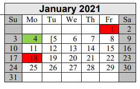 District School Academic Calendar for Hargrave H S for January 2021
