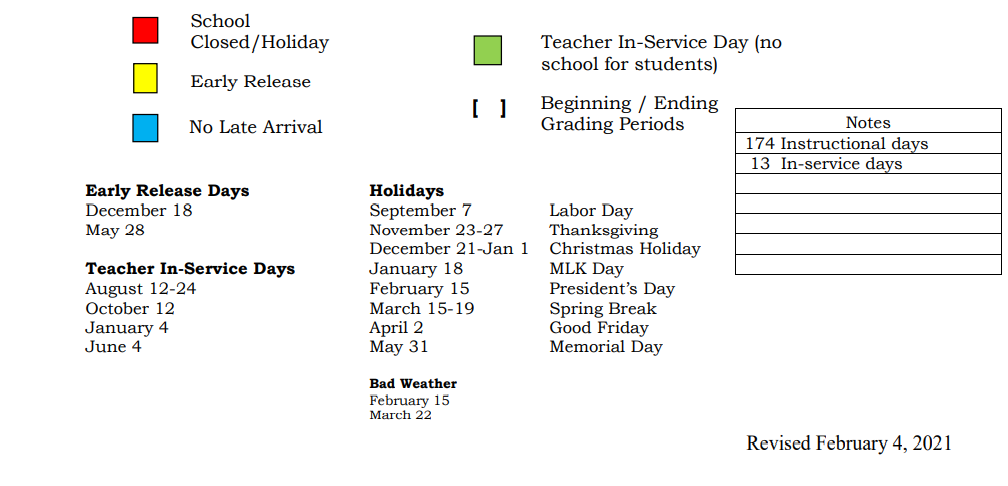 District School Academic Calendar Key for Copeland Int