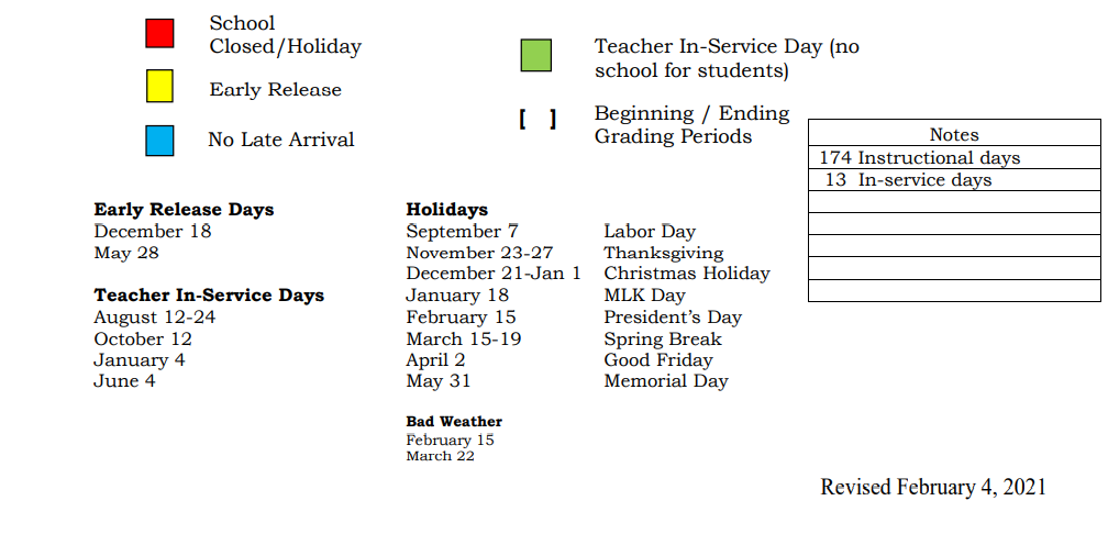 District School Academic Calendar Key for Huffman Middle