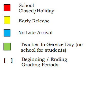 District School Academic Calendar Legend for Copeland Int