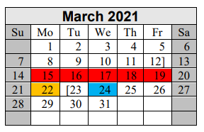 District School Academic Calendar for Huffman Middle for March 2021
