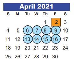 District School Academic Calendar for Timberwood Middle for April 2021