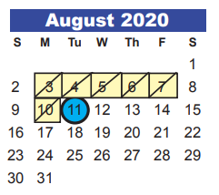 District School Academic Calendar for Greentree Elementary for August 2020