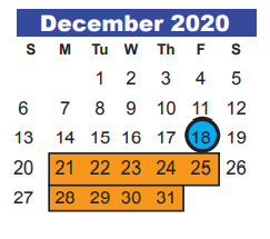 District School Academic Calendar for Shadow Forest Elementary for December 2020