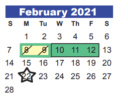 District School Academic Calendar for Early Learning Wing for February 2021