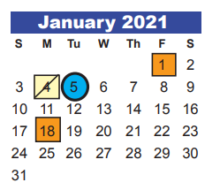 District School Academic Calendar for Early Learning Wing for January 2021