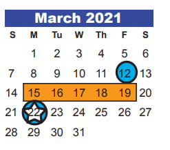 District School Academic Calendar for Whispering Pines Elementary for March 2021