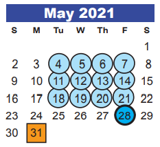 District School Academic Calendar for Oaks Elementary for May 2021