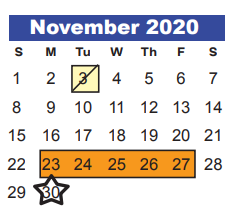 District School Academic Calendar for Timberwood Middle for November 2020