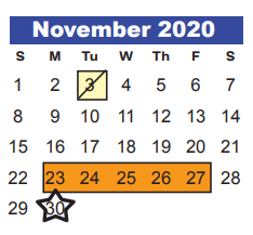 District School Academic Calendar for Humble Middle for November 2020