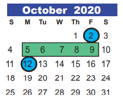 District School Academic Calendar for North Belt Elementary for October 2020