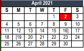 District School Academic Calendar for Transition Program for April 2021