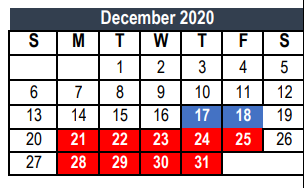 District School Academic Calendar for North Euless Elementary for December 2020